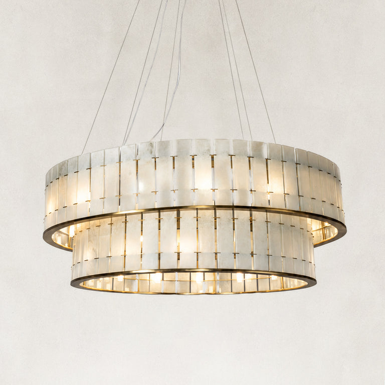 Product detail of Two-Tier White Marble Drum Chandelier 39.4" against a neutral background
