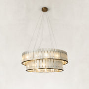 Two-Tier White Marble Drum Chandelier 33.5