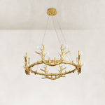 Unlit antler ring chandelier complete fixture view