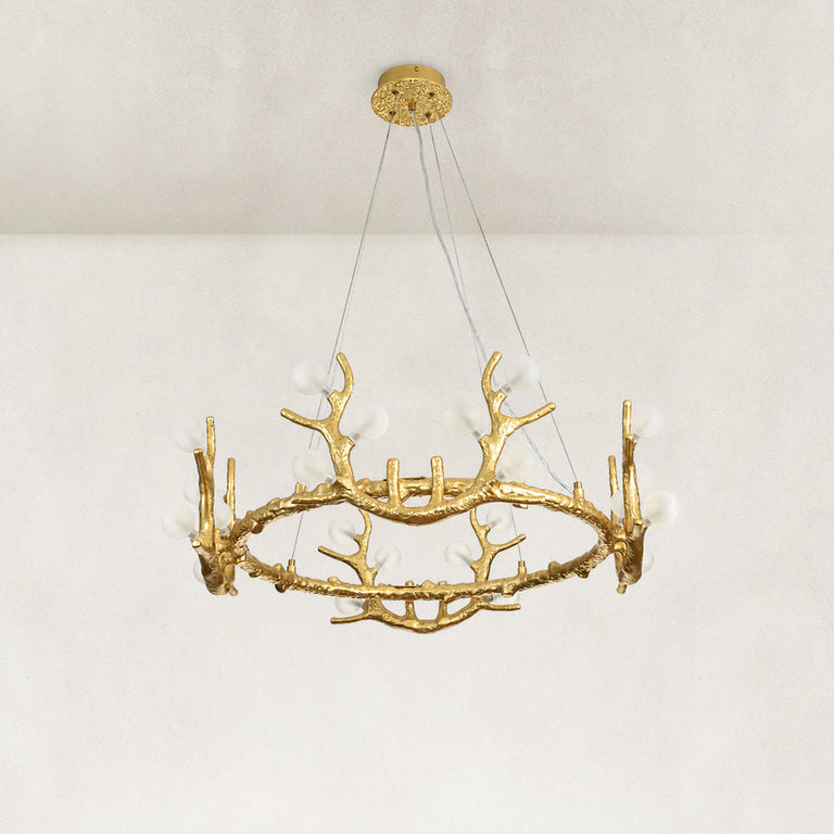 Unlit antler ring chandelier complete fixture view