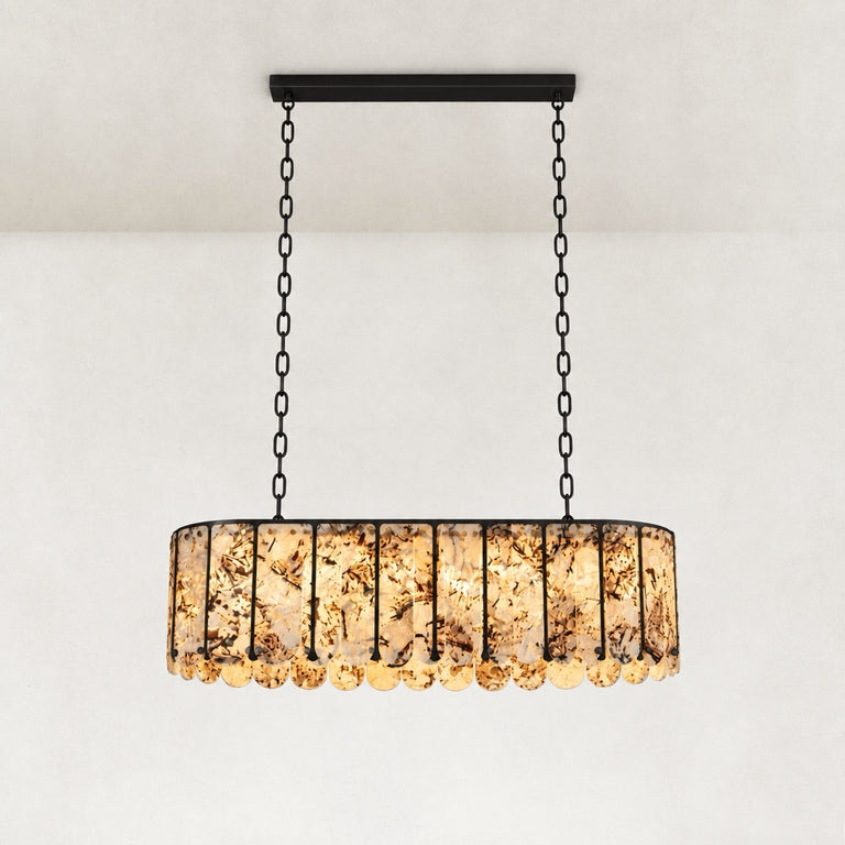 Variegated Scalloped Marble Island Pendant 47.2" in Black metal finish, shown as a complete fixture