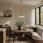 Veined Marble Drum Pendant displayed in a furnished interior