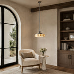 Veined Marble Drum Pendant displayed in a furnished interior