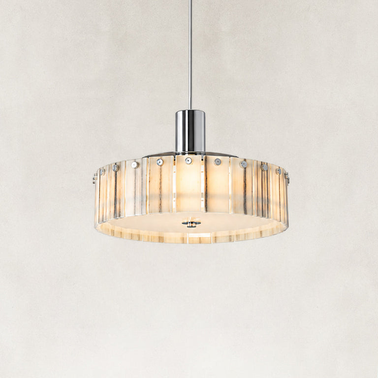 Product detail of Veined Marble Drum Pendant against a neutral background