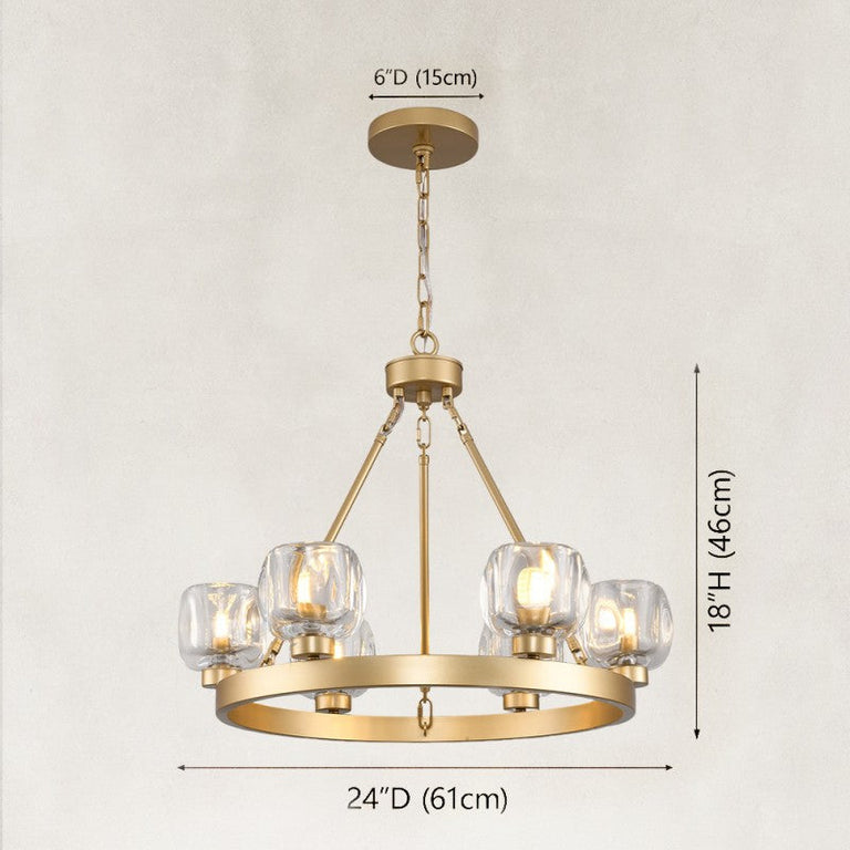 Brass-finish ring chandelier dimension diagram, 24-inch diameter