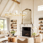 Gold-tone glass cup ring bright living room scene
