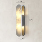 Polished-nickel-tone elongated panel wall sconce dimension diagram.
