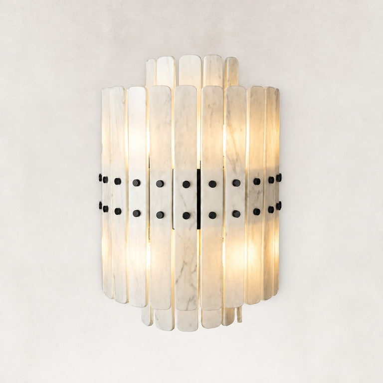 Vertical Layered Marble Wall Sconce 17.7" in Black metal finish, shown as a complete fixture