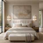 Vertical Layered Marble Wall Sconce installed beside a bed in a furnished bedroom