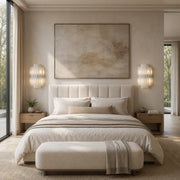 Vertical Layered Marble Wall Sconce installed beside a bed in a furnished bedroom