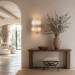 Vertical Layered Marble Wall Sconce displayed in a furnished interior