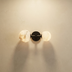 Duo Sphere Twin Globe Alabaster Wall Sconce by Dalmivik, complete fixture view