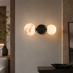 Duo Sphere Twin Globe Alabaster Wall Sconce by Dalmivik, product or room detail view
