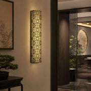 Lantern Box Chinoiserie Lattice Alabaster Wall Sconce by Dalmivik, complete fixture view