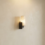 Cylinder Wrap Alabaster Bronze Blade Wall Sconce by Dalmivik, complete fixture view