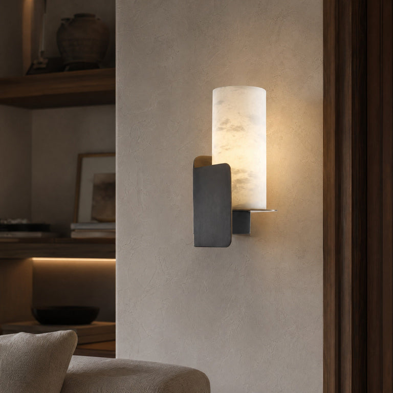Cylinder Wrap Alabaster Bronze Blade Wall Sconce by Dalmivik, product or room detail view