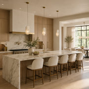 White Four-Panel Marble Pendant displayed in a furnished interior