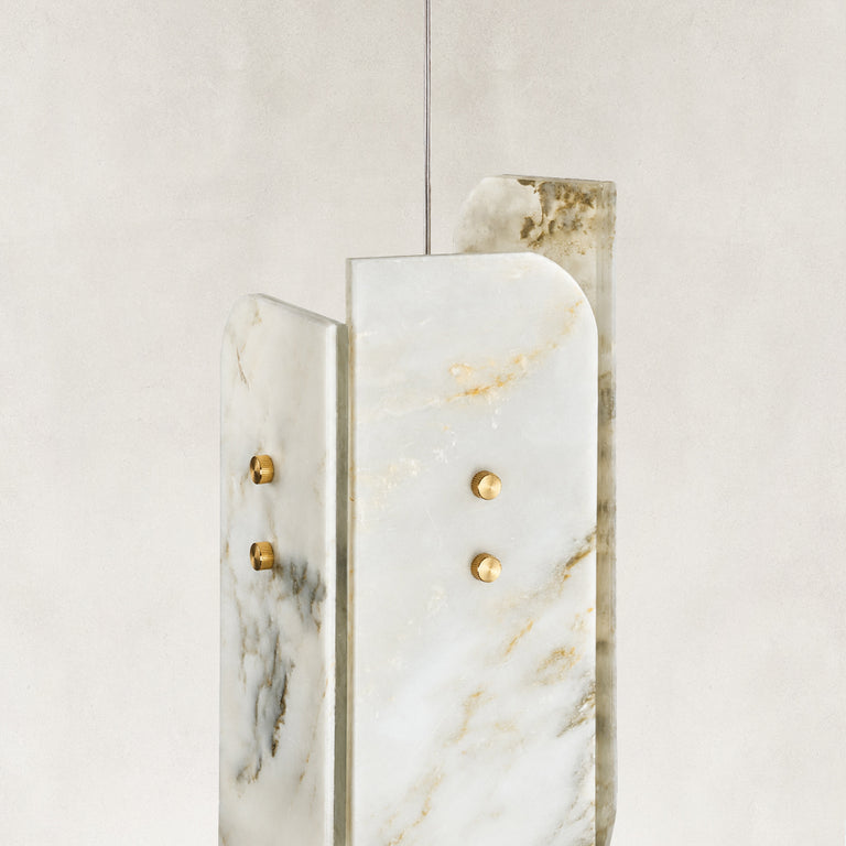 Product detail of White Four-Panel Marble Pendant against a neutral background