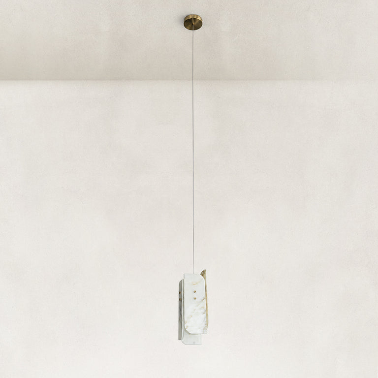 Product detail of White Four-Panel Marble Pendant against a neutral background