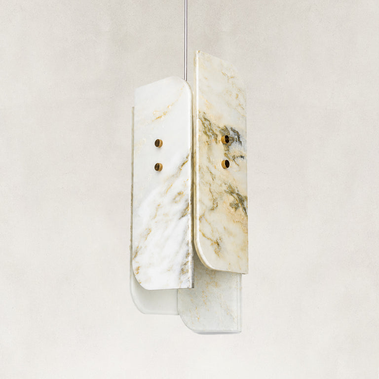 Product detail of White Four-Panel Marble Pendant against a neutral background