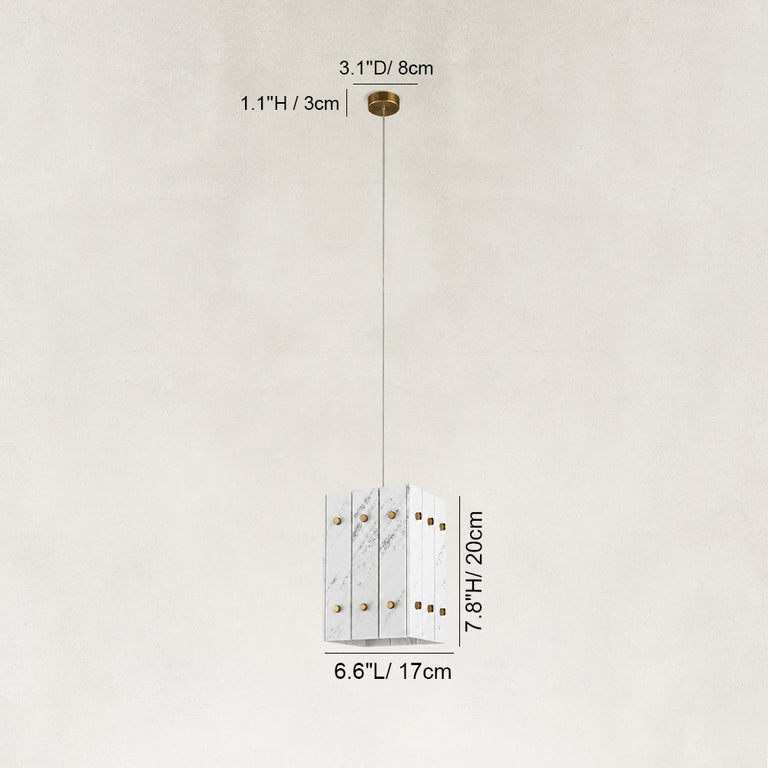 Dimension diagram for White Gray-Veined Twelve-Panel Marble Lantern Pendant