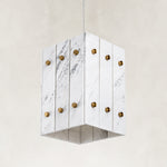 Product detail of White Gray-Veined Twelve-Panel Marble Lantern Pendant against a neutral background