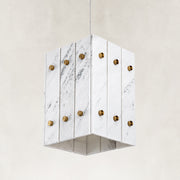 Product detail of White Gray-Veined Twelve-Panel Marble Lantern Pendant against a neutral background