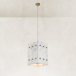 White Gray-Veined Twelve-Panel Marble Lantern Pendant shown in full against a neutral background
