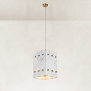 White Gray-Veined Twelve-Panel Marble Lantern Pendant shown in full against a neutral background