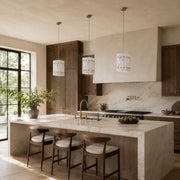 White Gray-Veined Twelve-Panel Marble Lantern Pendant installed above a kitchen island