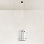 Product detail of White Gray-Veined Twelve-Panel Marble Lantern Pendant against a neutral background