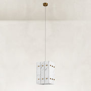 Product detail of White Gray-Veined Twelve-Panel Marble Lantern Pendant against a neutral background