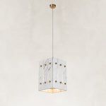 White Gray-Veined Twelve-Panel Marble Lantern Pendant shown against a neutral background