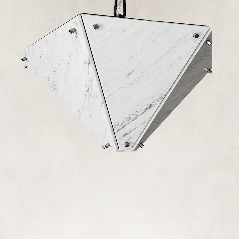 Product detail of White Inverted Pyramid Marble Pendant against a neutral background