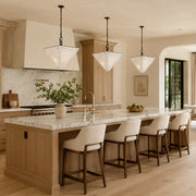White Inverted Pyramid Marble Pendant installed above a kitchen island