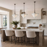 White Inverted Pyramid Marble Pendant installed above a kitchen island