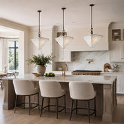 White Inverted Pyramid Marble Pendant installed above a kitchen island