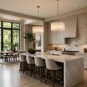 White Marble Drum Pendant installed above a kitchen island