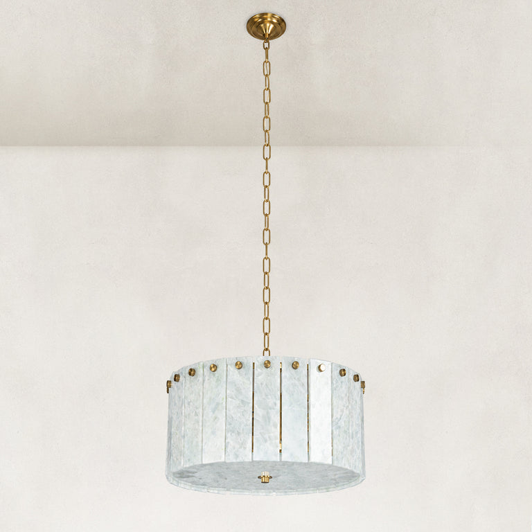 Product detail of White Marble Drum Pendant against a neutral background