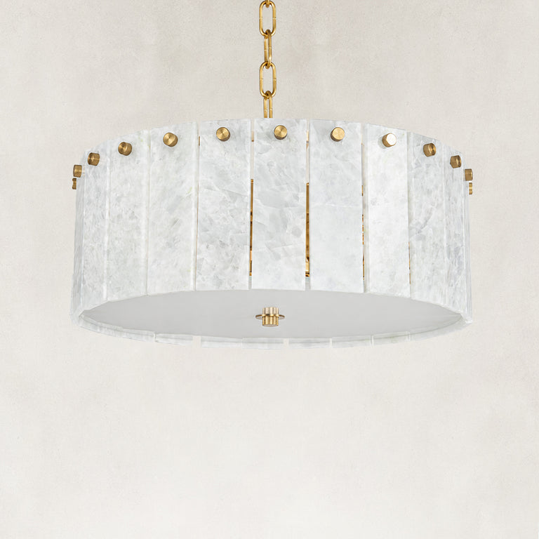 Product detail of White Marble Drum Pendant against a neutral background