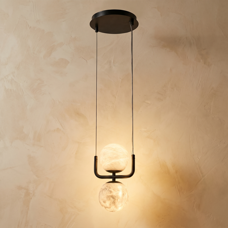 Adjustable Orb (extra) Alabaster by Dalmivik, complete fixture view