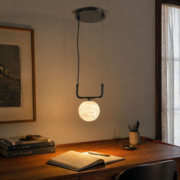 Adjustable Orb Pendant Alabaster by Dalmivik, product or room detail view