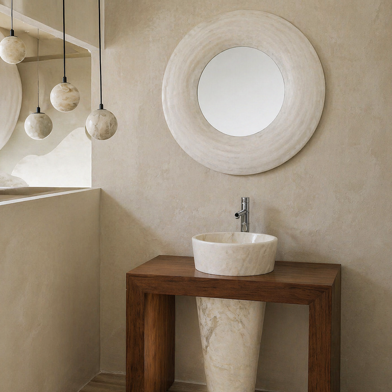 Alabaster Mirror D6 Alabaster Wall Sconce by Dalmivik, complete fixture view
