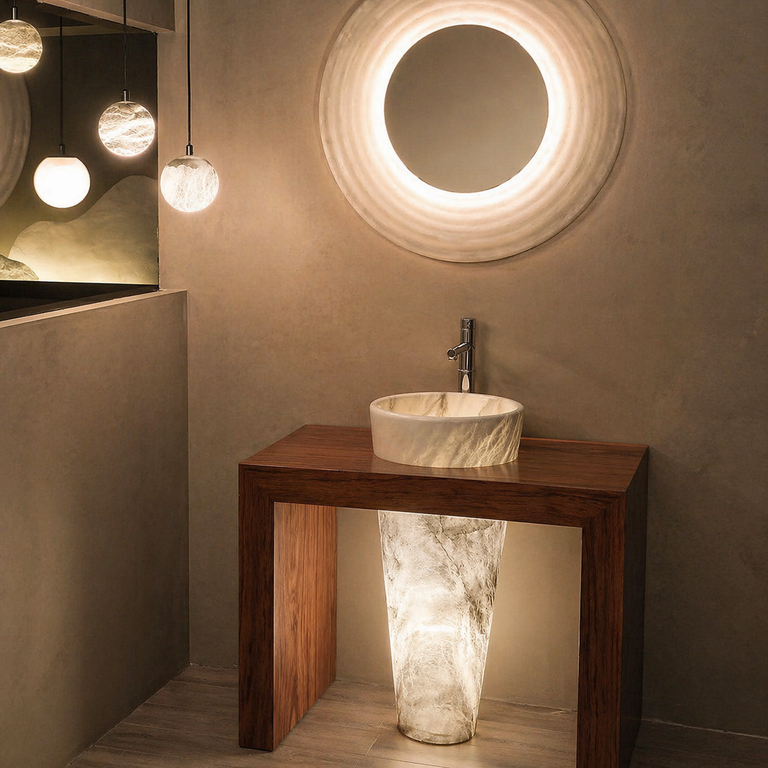 Alabaster Mirror D6 Alabaster Wall Sconce by Dalmivik, complete fixture view