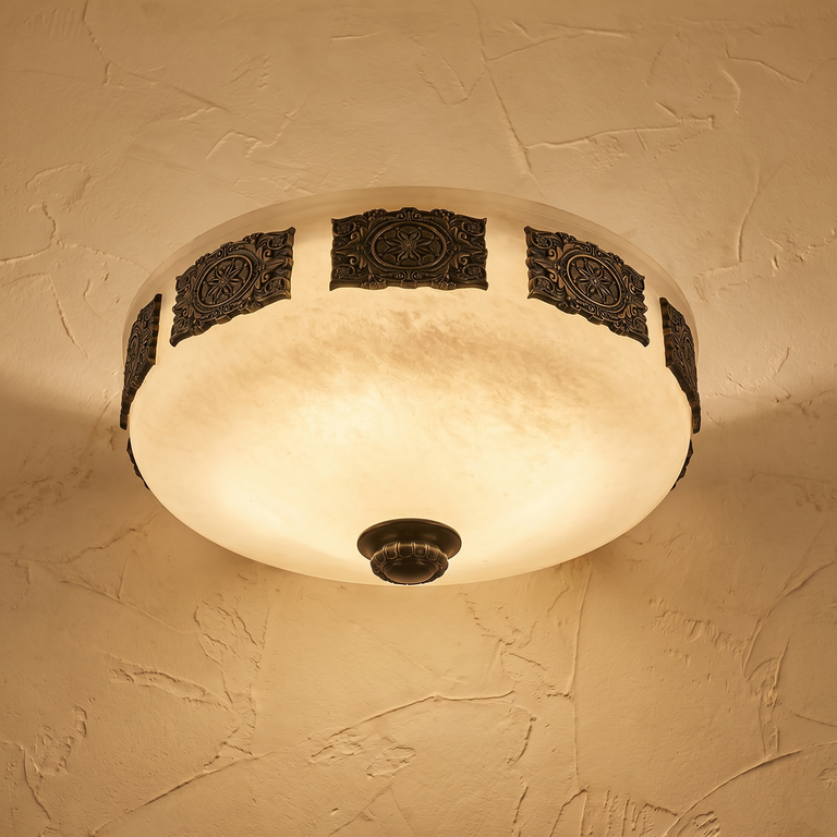 Antique Rim Ceiling Alabaster by Dalmivik, complete fixture view