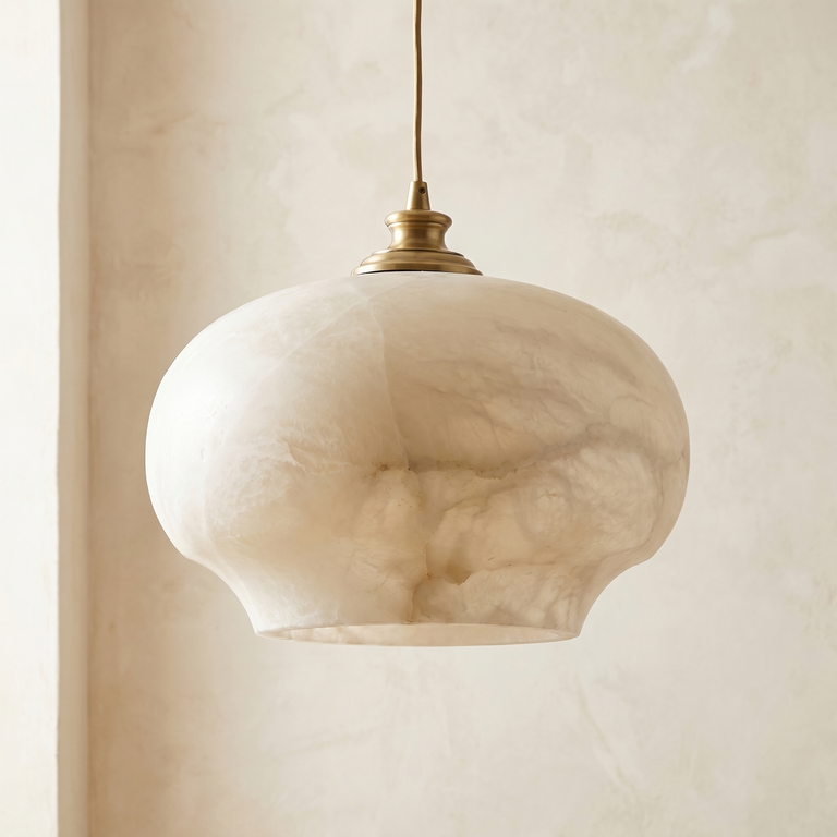 Apple Shape Pendant Alabaster by Dalmivik, complete fixture view