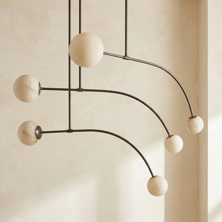 Arc Orb Alabaster Pendant Light by Dalmivik, complete fixture view