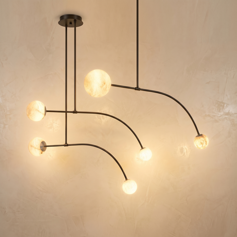 Arc Orb Alabaster Pendant Light by Dalmivik, complete fixture view
