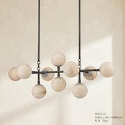 Brass 10-orb Alabaster Pendant Light by Dalmivik, complete fixture view