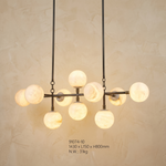 Brass 10-orb Alabaster Pendant Light by Dalmivik, complete fixture view